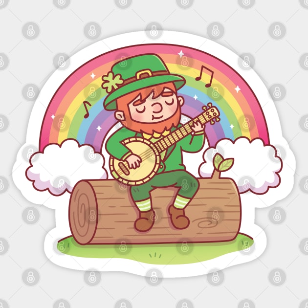 Cute Leprechaun Playing The Banjo Sticker by rustydoodle